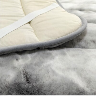 【シングル】備長炭混わた入り　フェイクファー敷パッド〈グレー〉　BFP-10S-GY