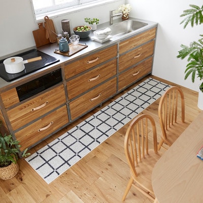 【45×240cm】洗える おしゃれなキッチンマット ラグ  (オセロ) カラー:ホワイト
