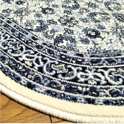 【楕円60×90cm】 洗える国産モケット織り玄関マット ブルー(ポーロ円60×90BL)