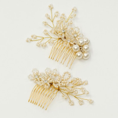 「美白」みしろ　パールコサージュヘアコーム(ホワイト)AN140