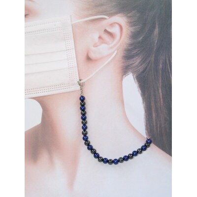 《いずみパール》 コットンパールマスクホルダーネックレス＆メガネ留め＆ポーチ付きブラック＆ネイビー