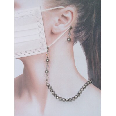 《いずみパール》コットンパールマスクホルダーネックレス＆スワロ付きマスクチャーム＆眼鏡ポーチ付き