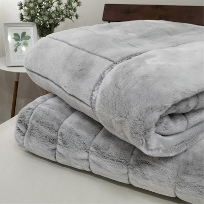 【掛敷セット】贅沢フェイクファーボリューム毛布1枚＆敷パッド1枚(シングル) M-SET-GY