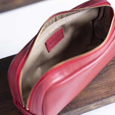 【本革 ポーチ】日本製 レザー 化粧ポーチ 牛革 小物入れ【apo-06cs-RD】