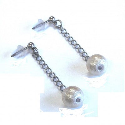 コットンパールピアス・チェーンタイプ(10mm・アイボリー)