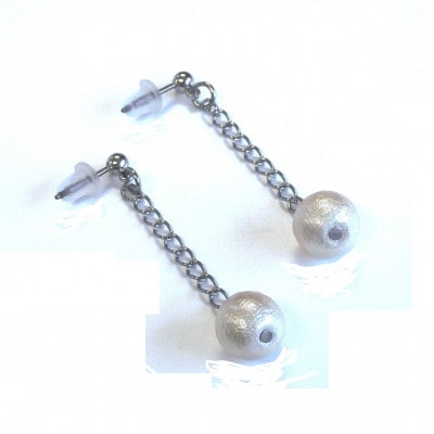 コットンパールピアス・チェーンタイプ(8mm・アイボリー)