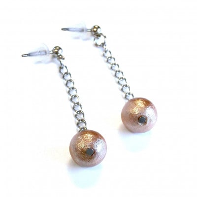 コットンパールピアス・チェーンタイプ(8mm・ローズブラウン)