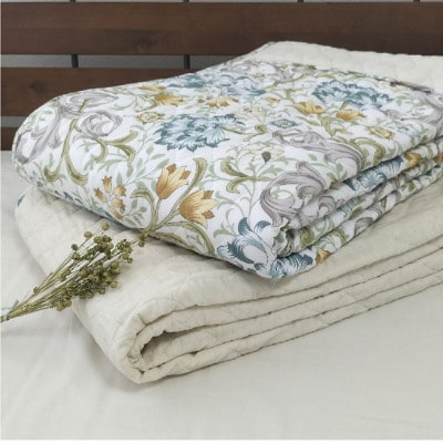 【掛敷セット】爽やかリネンコットンガーゼケットと敷パッド ブルー( 3451S3452-BL)