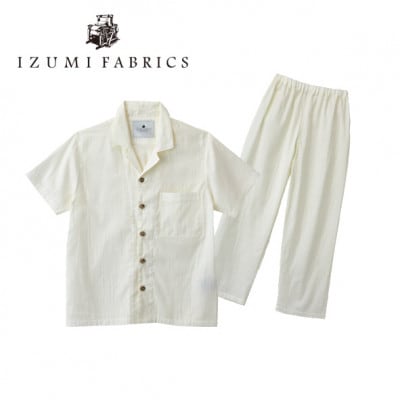 【男女兼用　サイズ:L】半袖×長ズボン　プレミアムガーゼパジャマ　(カラー:パールホワイト)