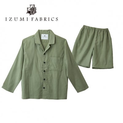 【男女兼用　サイズ:XS】長袖×半ズボン　プレミアムガーゼパジャマ　(カラー:ミモザグリーン)