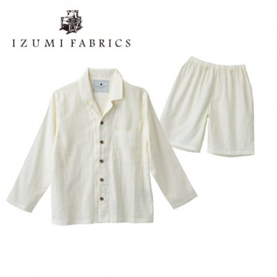 【男女兼用　サイズ:S】長袖×半ズボン　プレミアムガーゼパジャマ　(カラー:パールホワイト)