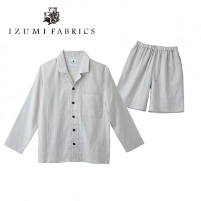 【男女兼用　サイズ:XL】長袖×半ズボン　プレミアムガーゼパジャマ　(カラー:プラチナグレー)