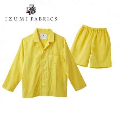 【男女兼用　サイズ:XL】長袖×半ズボン　プレミアムガーゼパジャマ　(カラー:ミモザイエロー)
