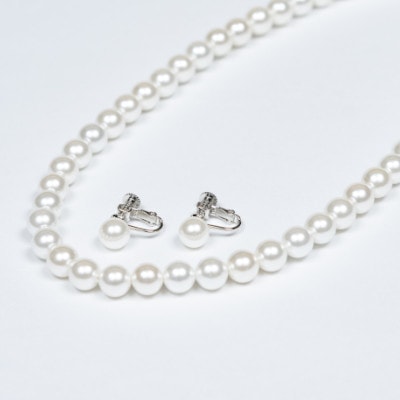 《いずみパール》貝パール8mmネックレス・イヤリング2点セット(ホワイト)簡易箱付(AN161)【配送不可地域：沖縄県】