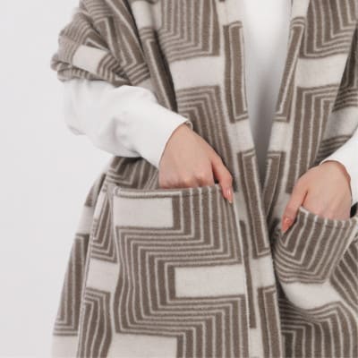 【ポケット付】洗えるタスマニアラムウール混大判ストール 70×180cm ブラウン OTW-7018