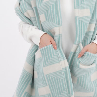 【ポケット付】洗えるタスマニアラムウール混大判ストール 70×180cm グリーン OTW-7018