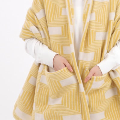 【ポケット付】洗えるタスマニアラムウール混大判ストール 70×180cm イエロー OTW-7018