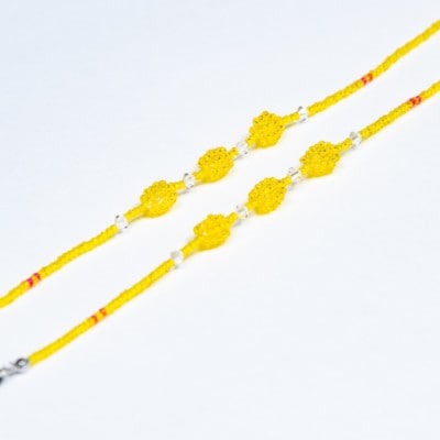 いずみガラスを使用したハンドメイドのメガネチェーン(黄色)AN165
