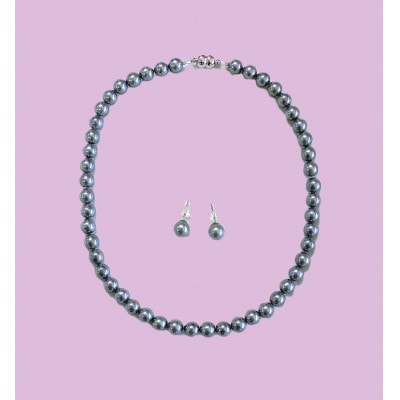 貝パールネックレス2点セット　マグネット留め具　グレー系(ピアス)【配送不可地域：沖縄県】