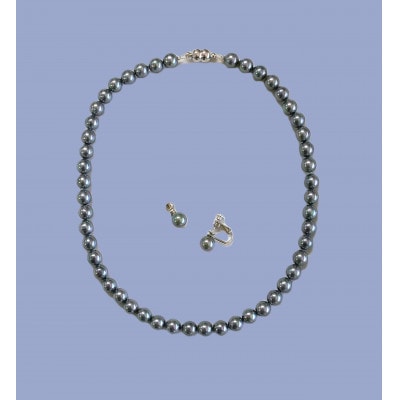 貝パールネックレス2点セット　マグネット留め具　グレー系(イヤリング)【配送不可地域：沖縄県】
