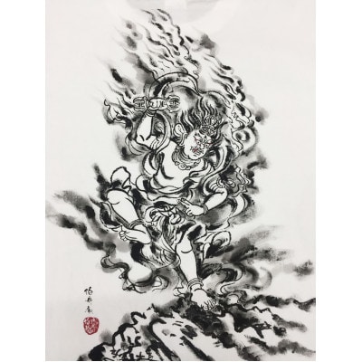 手描きTシャツ 仏画 蔵王権現 白 (半袖 Lサイズ)