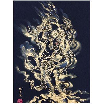 手描きTシャツ 仏画 蔵王権現 黒 (半袖 Sサイズ)