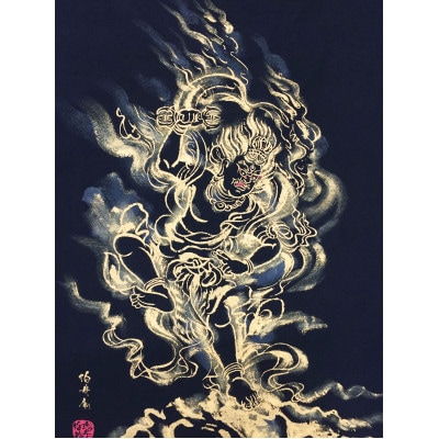 手描きTシャツ 仏画 蔵王権現 黒 (半袖 Mサイズ)