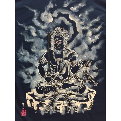 手描きTシャツ 仏画 不動明王 黒 (半袖 Sサイズ)