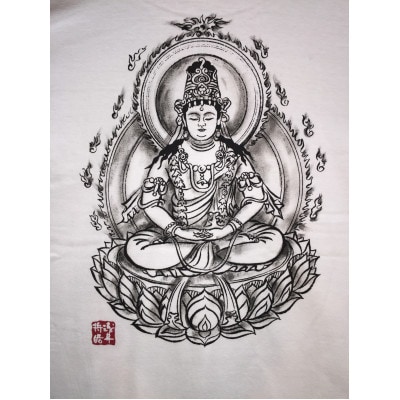 手描きTシャツ 仏画 大日如来 白 (半袖 Sサイズ)