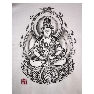 手描きTシャツ 仏画 大日如来 白 (半袖 Mサイズ)