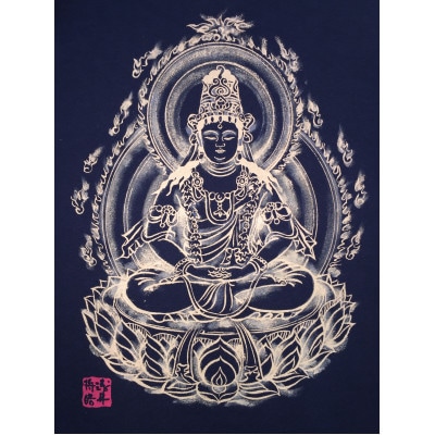 手描きTシャツ 仏画 大日如来 黒 (半袖 Mサイズ)