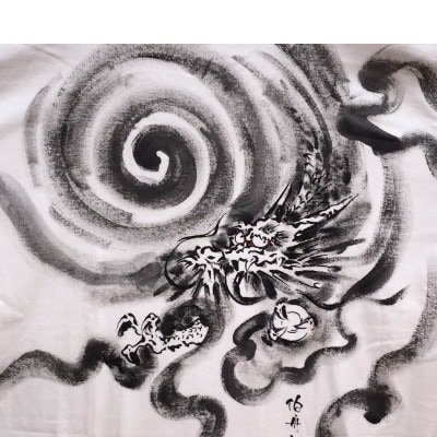 手描きTシャツ 日本画 龍神 白 (半袖 Sサイズ)