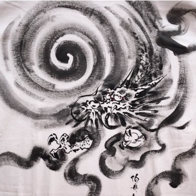 手描きTシャツ 日本画 龍神 白 (半袖 Mサイズ)