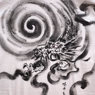 手描きTシャツ 日本画 龍神 白 (半袖 Lサイズ)