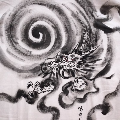 手描きTシャツ 日本画 龍神 白 (半袖 XLサイズ)