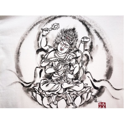 手描きTシャツ 仏画 愛染明王 白 (半袖 Mサイズ)