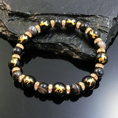 万事馬九行く(うまくいく)九頭の馬・黒天眼石ブレスレット【配送不可地域：沖縄県】