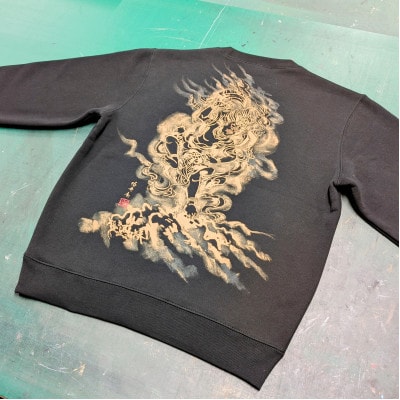 手描き トレーナー 蔵王権現 黒 (裏起毛 Lサイズ)