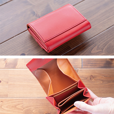 【本革 二つ折り財布】ギャルソン型 ハーフウォレット ダブルボタン【aw-19hn-RD】