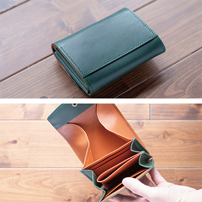 【本革 二つ折り財布】ギャルソン型 ハーフウォレット ダブルボタン【aw-19hn-GR】