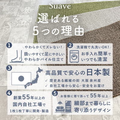 やわらか洗えるキッチンマット50×180cm　ブラウン(suave)