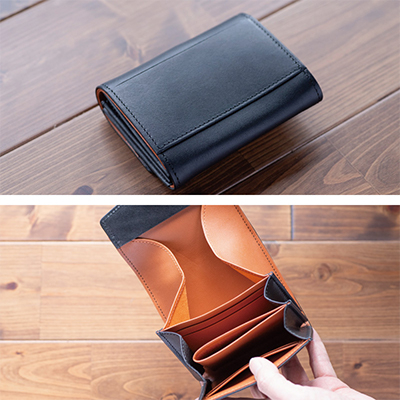 【本革 二つ折り財布】ギャルソン型 ハーフウォレット ダブルボタン【aw-19hn-BK】