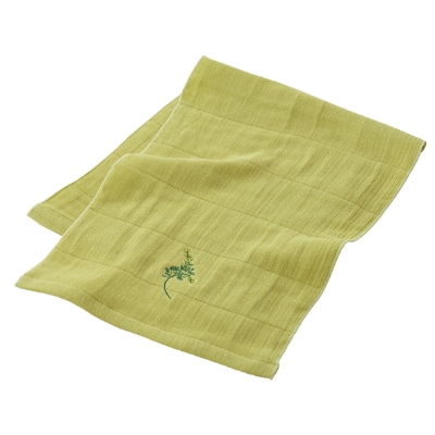 刺繍高吸水ガーゼフェイスタオル4枚セット(四重織シャリ感ガーゼ)和泉木綿　ミモザの花の刺繍入り