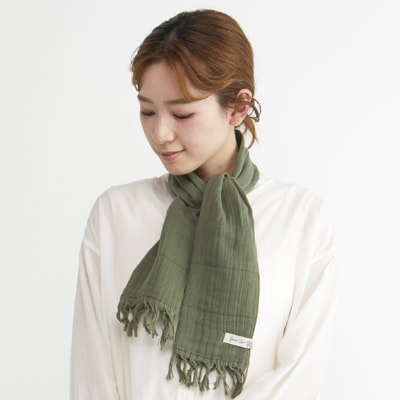 四重織高吸水シャリ感ガーゼ (ガーデンスタイル)ロングマフラータオル　2枚セット　色:カーキ
