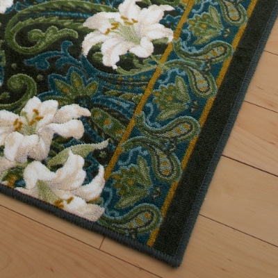 日本製 廊下カーペット 80cm×120cm 【ユリ柄】 滑り止め加工 (グリーン)