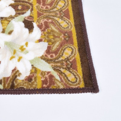 日本製 廊下カーペット 65cm×120cm 【ユリ柄】 滑り止め加工 (ブラウン)