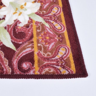 日本製 廊下カーペット 65cm×120cm 【ユリ柄】 滑り止め加工 (エンジ)