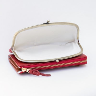 【がま口 お財布ポシェット 】本革 お財布ショルダー ショルダーバッグ【aw-17nns-RD】