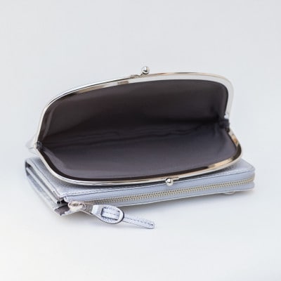 【がま口 お財布ポシェット 】本革 お財布ショルダー ショルダーバッグ【aw-17nns-SV】