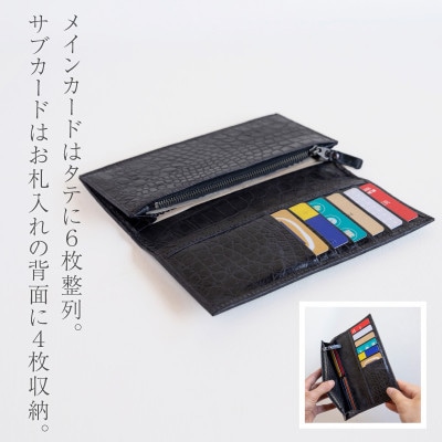 ワニ革模様 クロコエンボスレザー メンズ長財布 スタンダードタイプ【aw-12ec-NV】